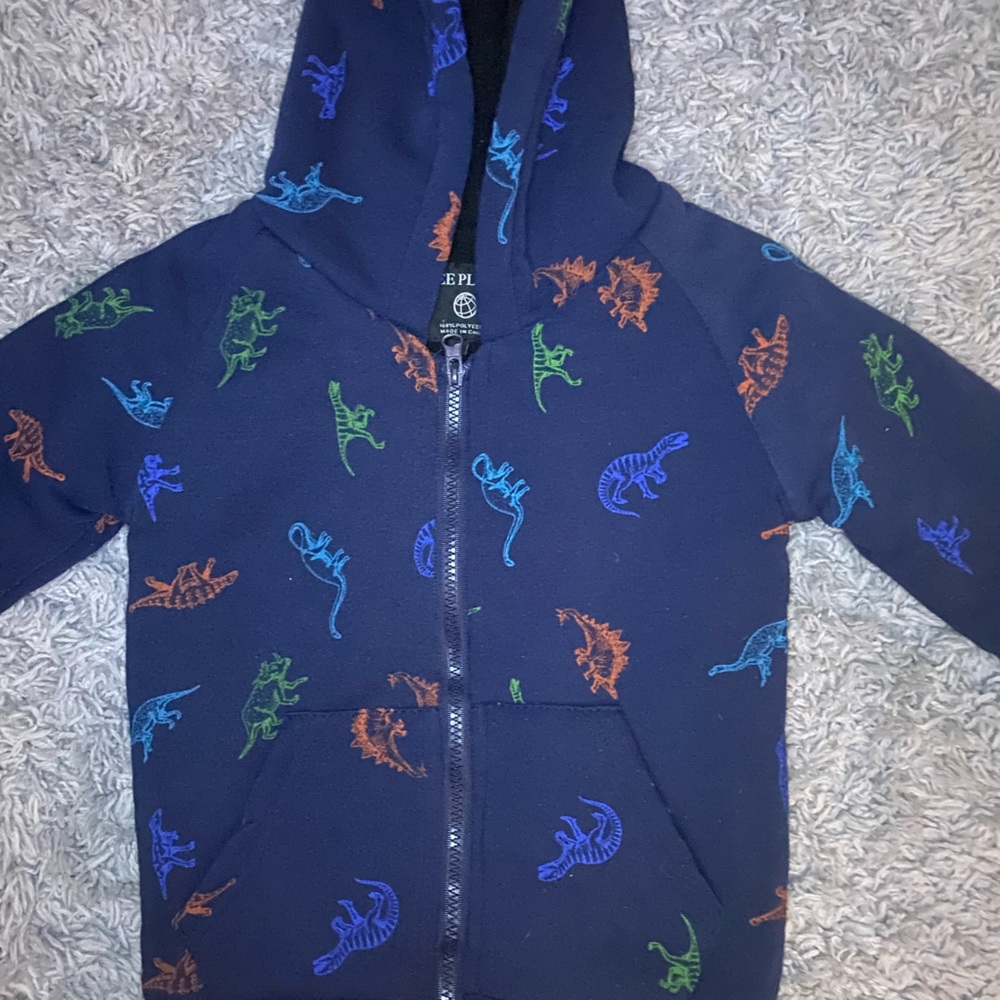 Free Planet Toddler Boys Full Zip Fleece Jacket Size 4T Dinosaur Print Navy New